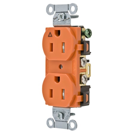 Hubbell Wiring Device-Kellems Duplex Straight Blade Receptacle, 5-15R, 15 A, 125V AC, 2 Pole, 3 Wire, Isolated Ground IG5252TR